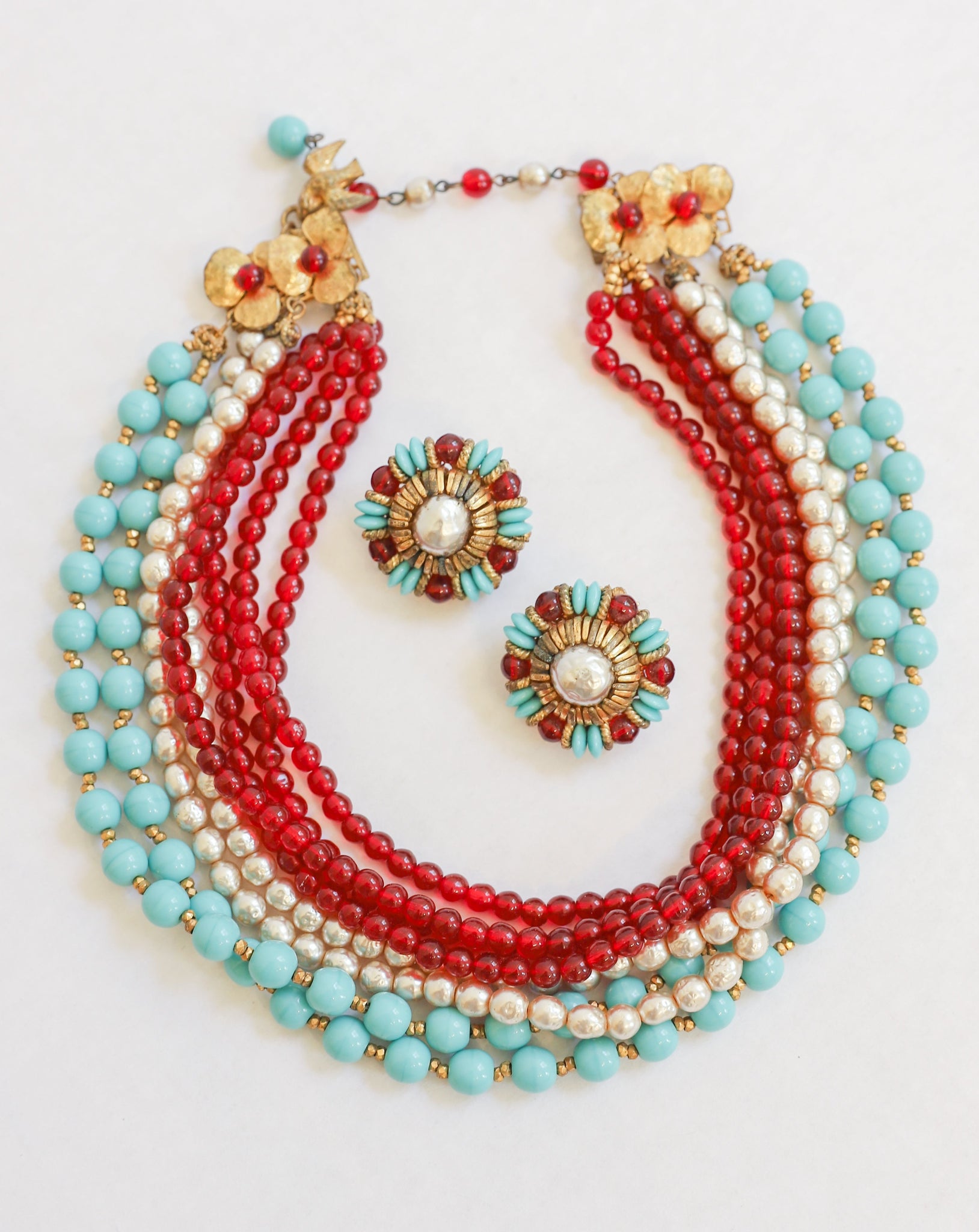 Miriam Haskell Beaded Necklace and Earring Set
