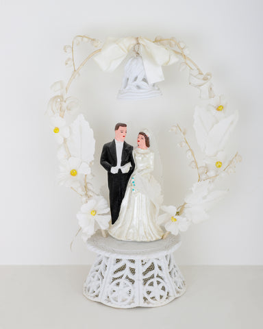 1940s Bride and Groom Cake Topper with Hanging Bell