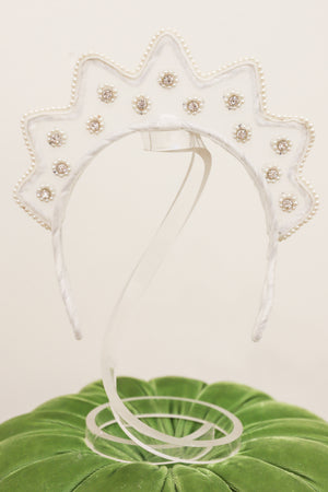 Crystal and Pearl Embroidered Tulle White Headpiece by Magnetic Midnight