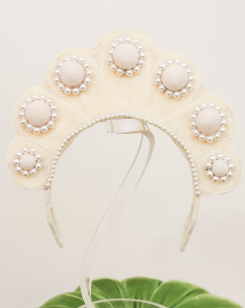 Pom Pom and Pearl Wave Cream Headpiece by Magnetic Midnight